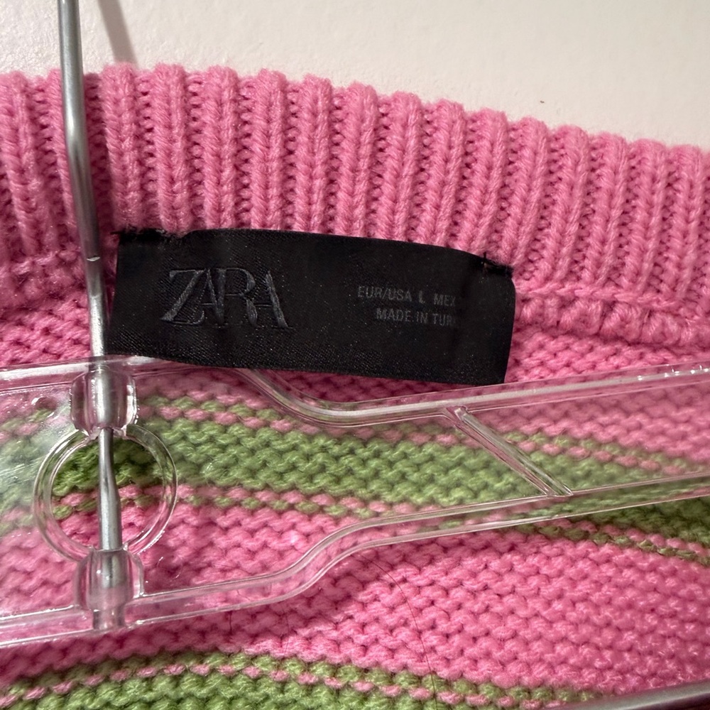 Zara Pink and Green Striped Women's Sweater - Picture 2 of 5